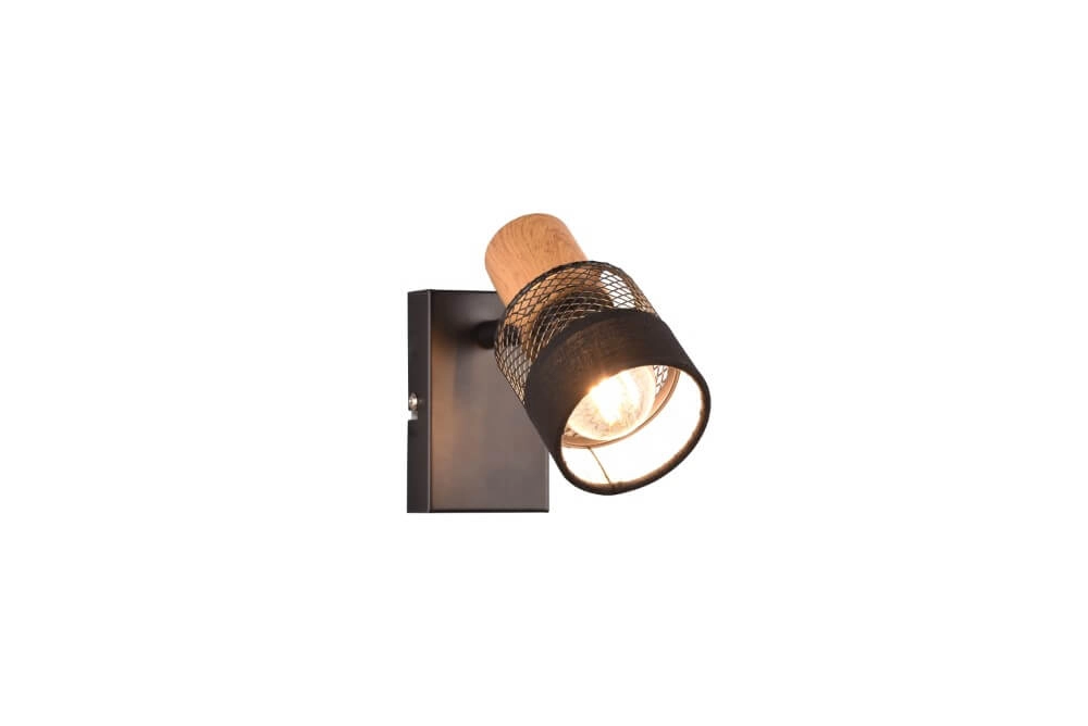 1-lichts opbouwspot Nandini zwart met hout 1-lichts opbouwspot Nandini zwart met hout