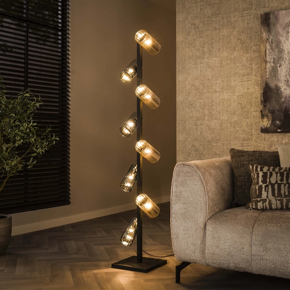 Vloerlamp Cylinder met smoke en amber glas