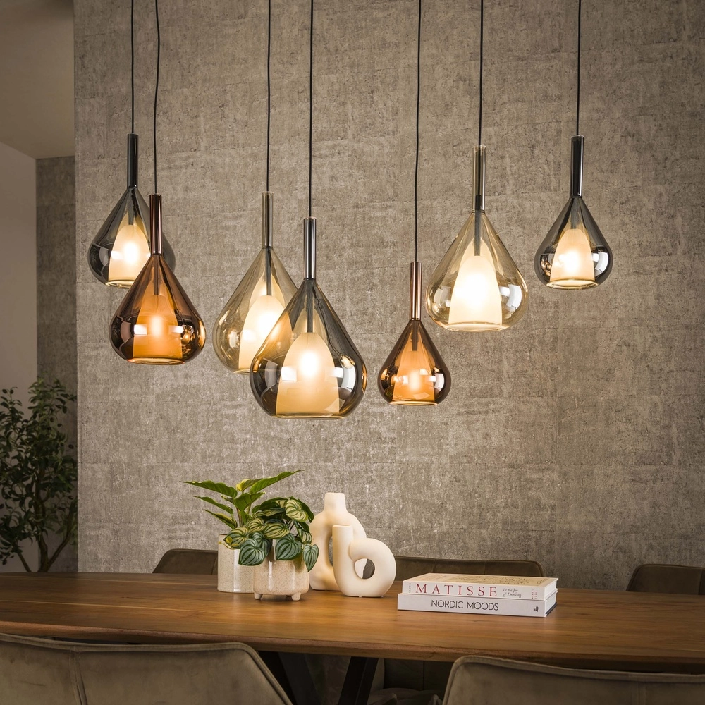 7-lichts eettafel hanglamp Wings Ø 22cm glas