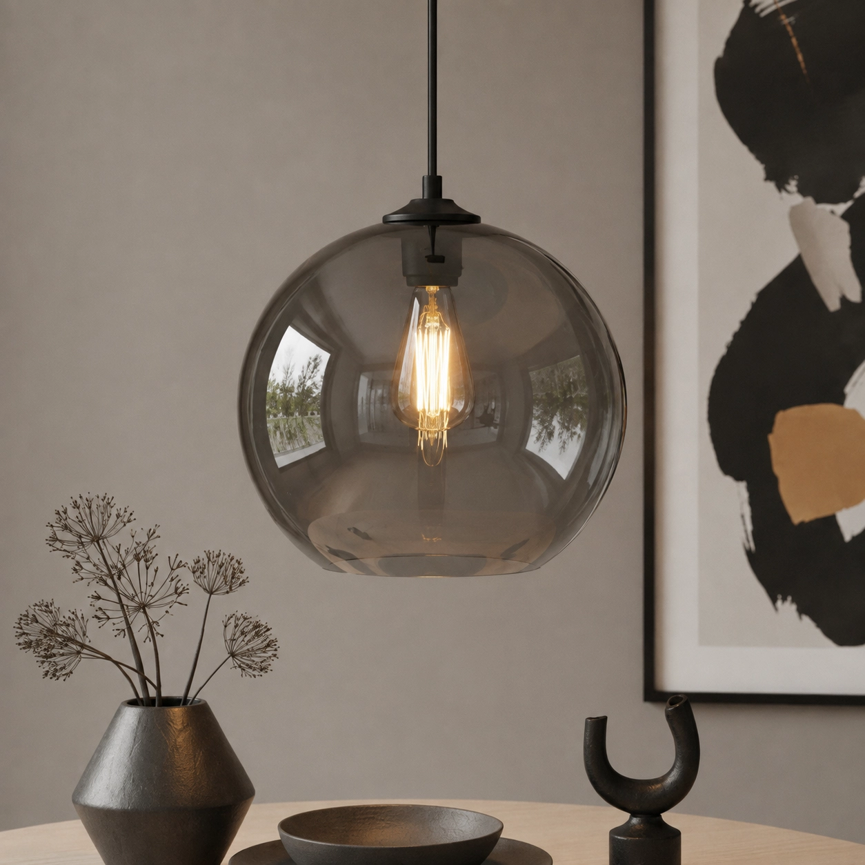 Plafondlamp Marino grijs glas Ø 30cm