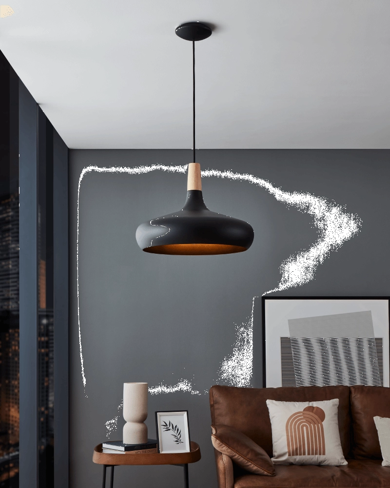 Zwarte hanglamp Sabinar Ø 40cm met hout Eglo 9008606235797
