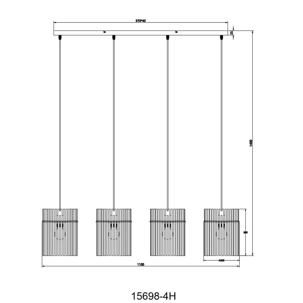 Zwarte hanglamp Gorley met smoke glas 4-lichts Globo 9007371448180