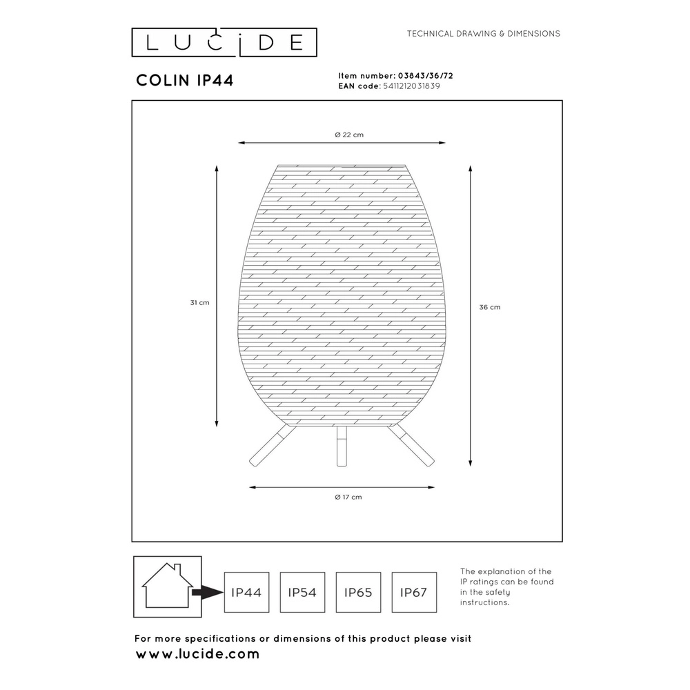 Oplaadbare tafellamp Colin Ip44 rotan Lucide 5411212031839