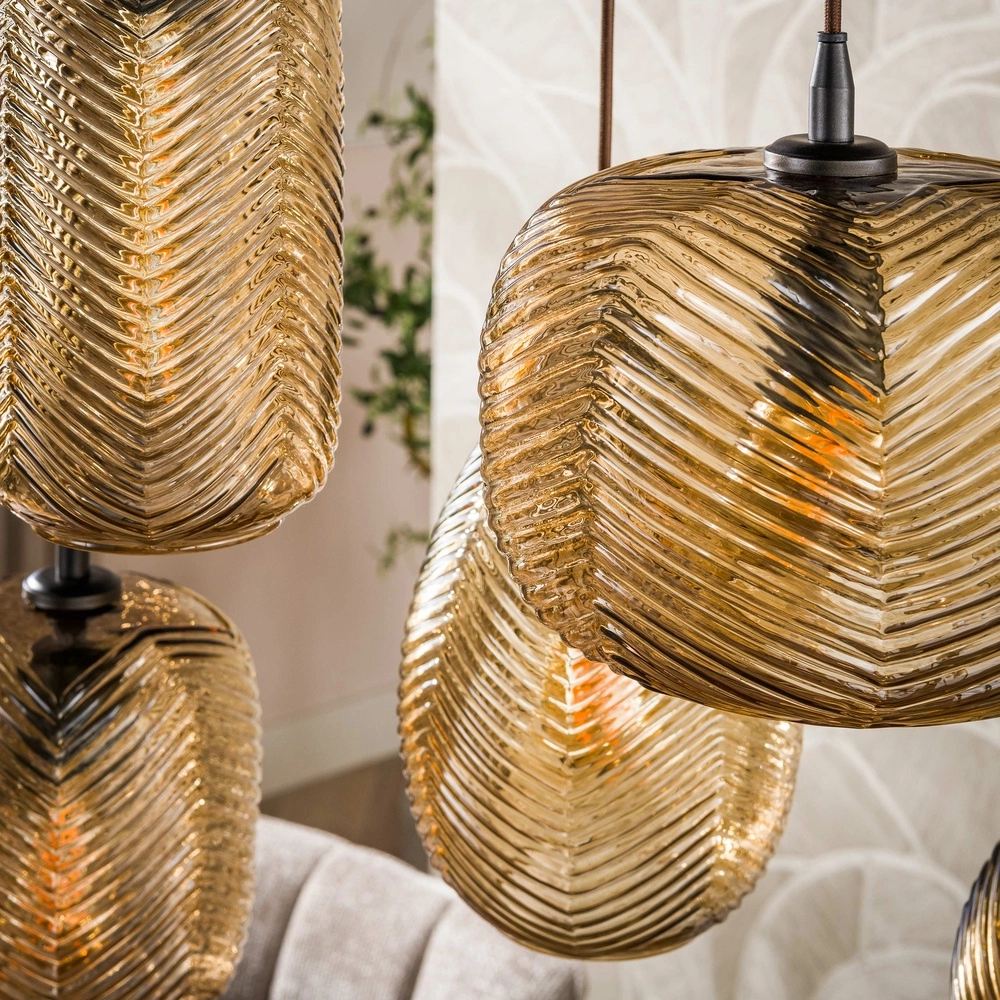7-lichts hanglamp Chevron smoke bruin glas Lyora 8716803515000