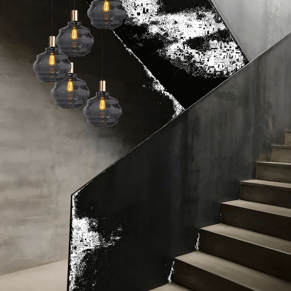 5-lichts vide hanglamp - goud - Porto met Ball smoke glazen - Ø 30cm Masterlight 8718121271026