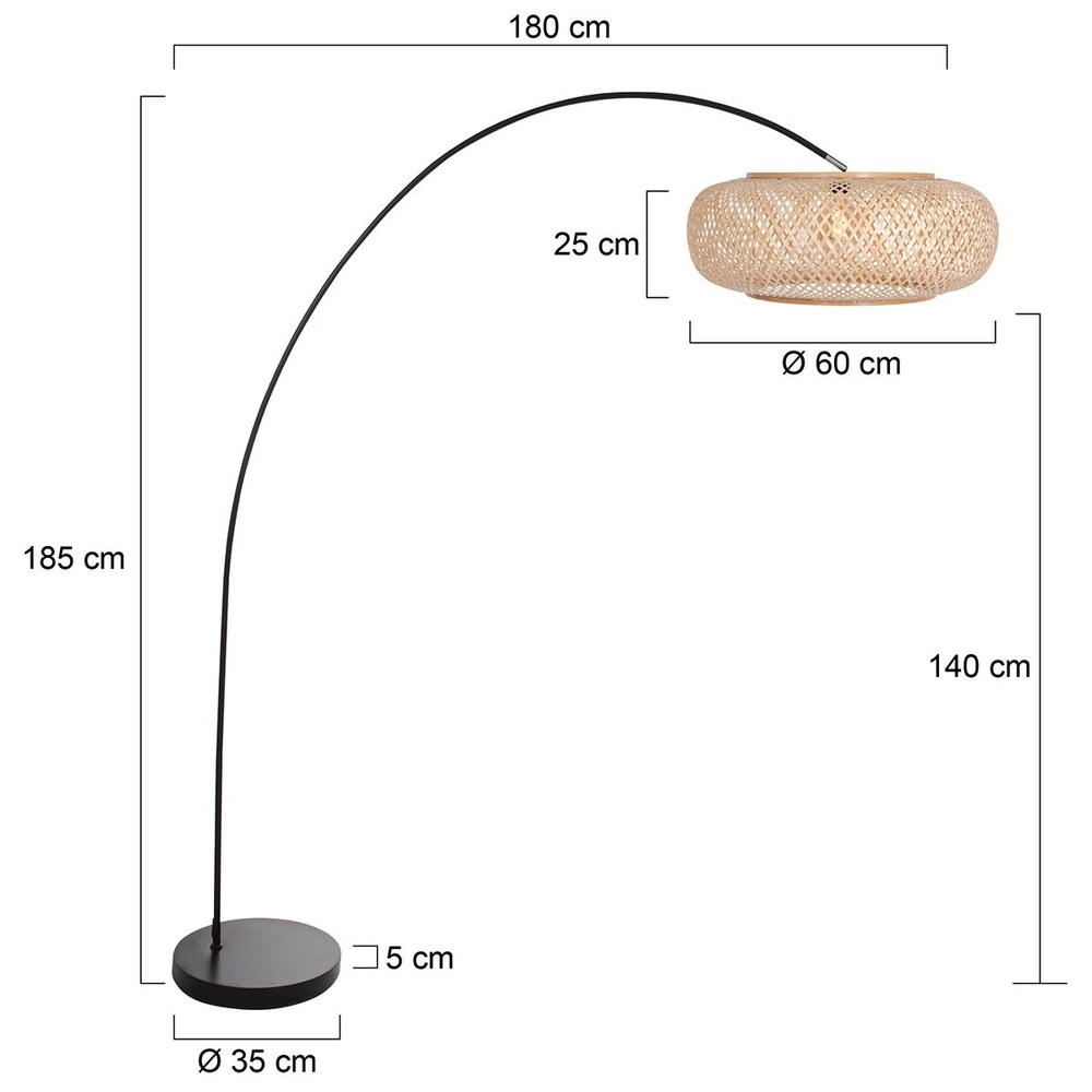 Booglamp solva zwart met rotan kap Ø 60cm Steinhauer 8712746182590
