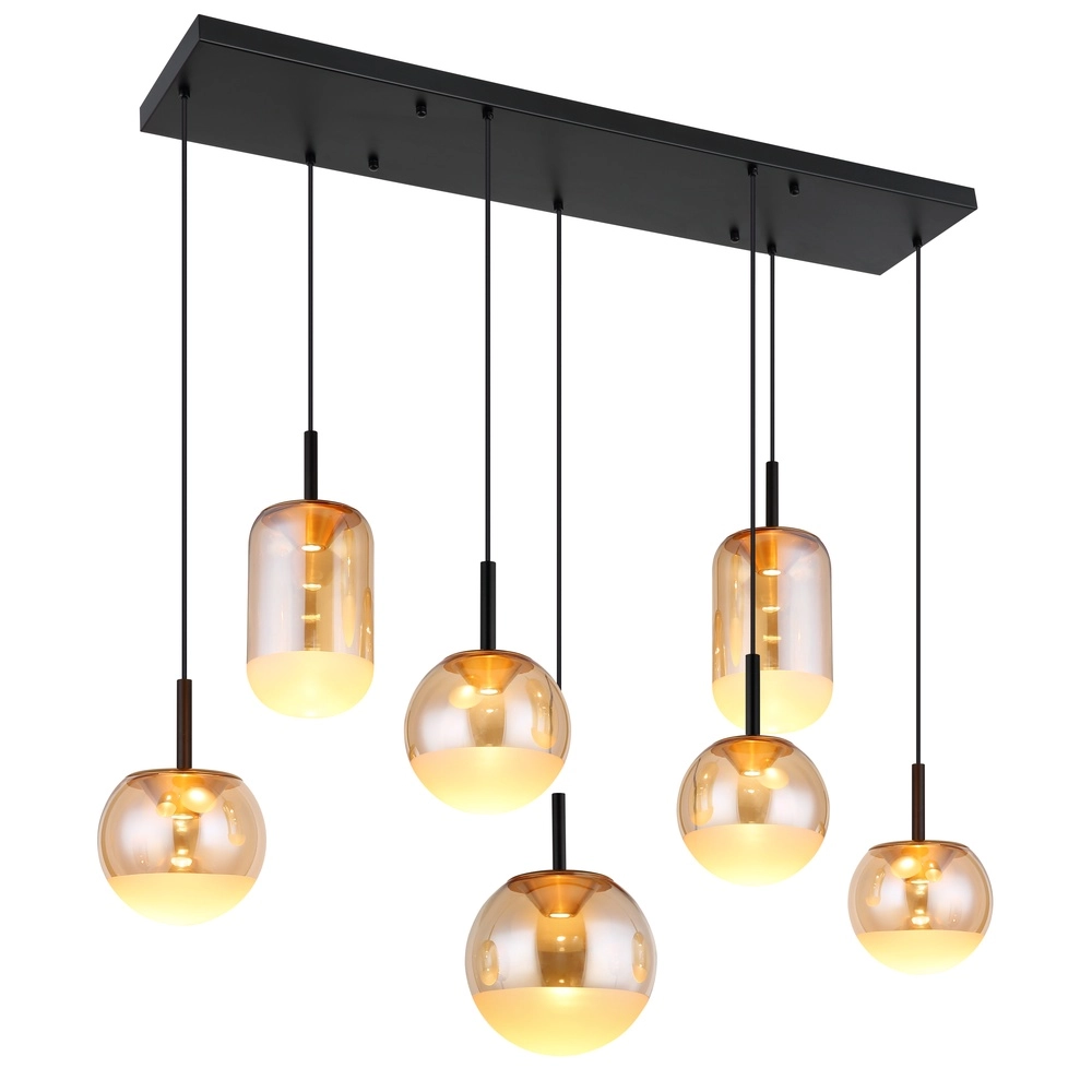 Design hanglamp Severin 7-lichts zwart met amber glas