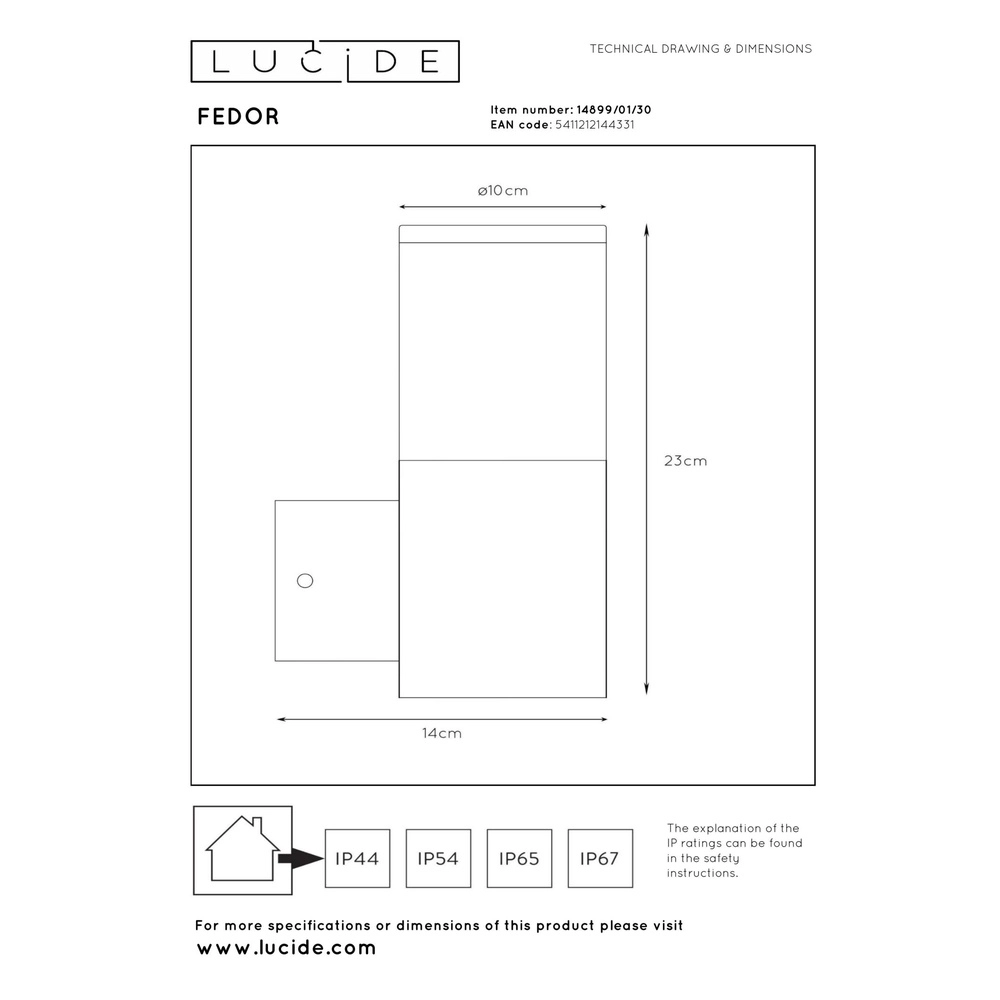 Design wandlamp Fedor zwart IP44 Lucide 5411212144331