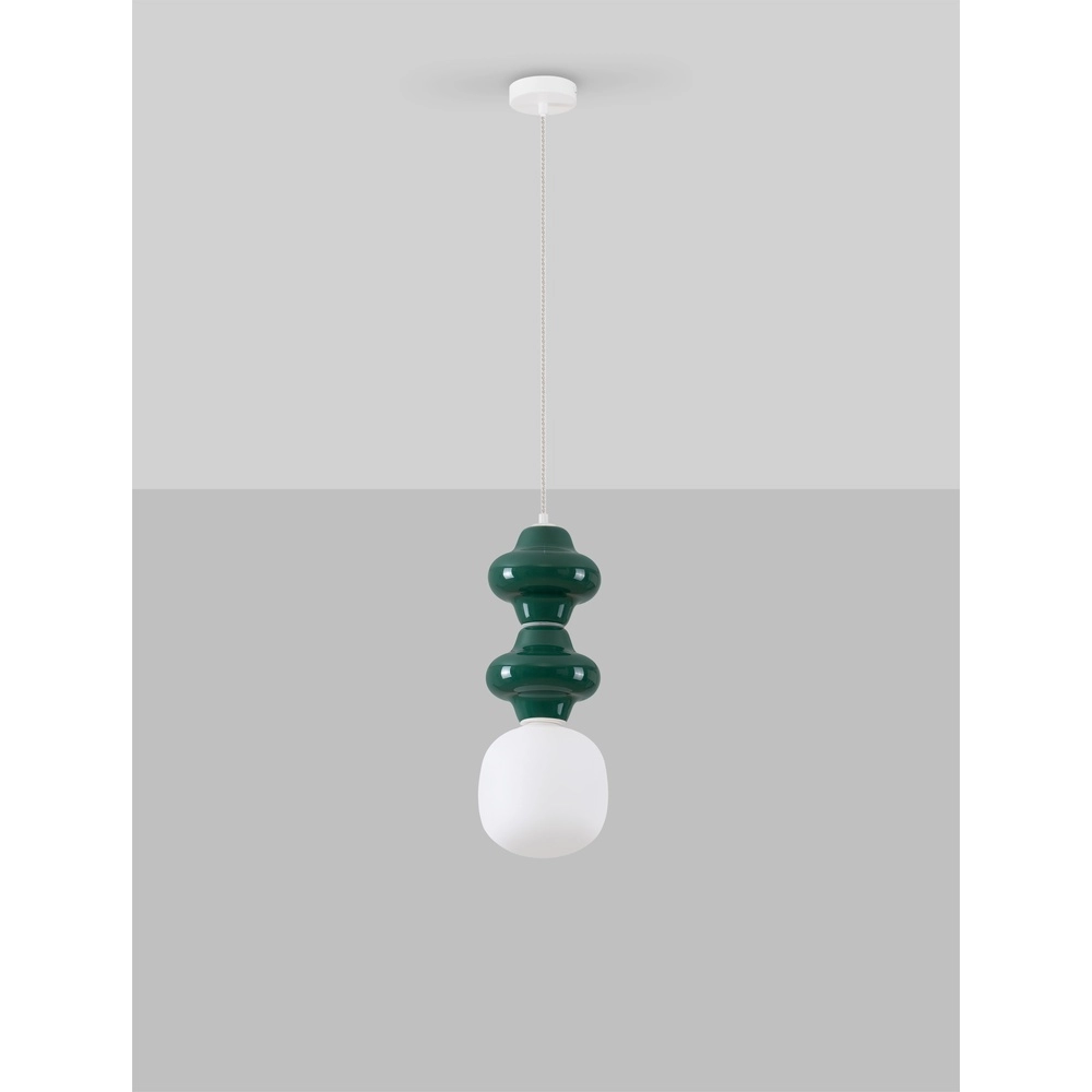 Hanglamp Clio M groen keramiek met wit glas Lyora 5212017461247