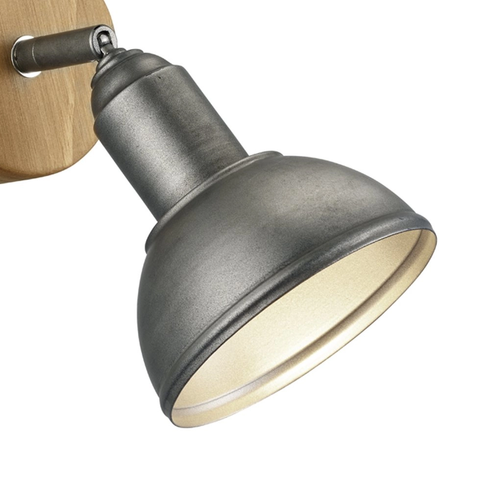 Houten wandlamp Delhi met antiek zilveren spot Trio 4017807430196