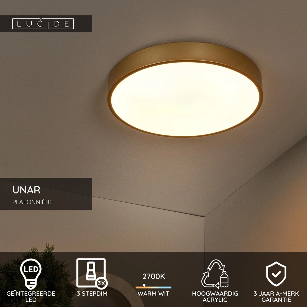 Plafonniere Unar Ø 39,5cm - 2700K - goud Lucide 5411212791887