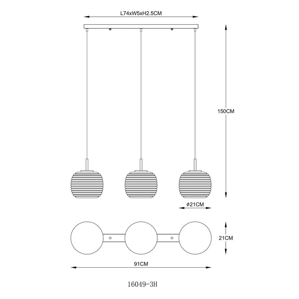 Design hanglamp Lampigna zwart met amber glas 3-lichts Globo 9007371471614