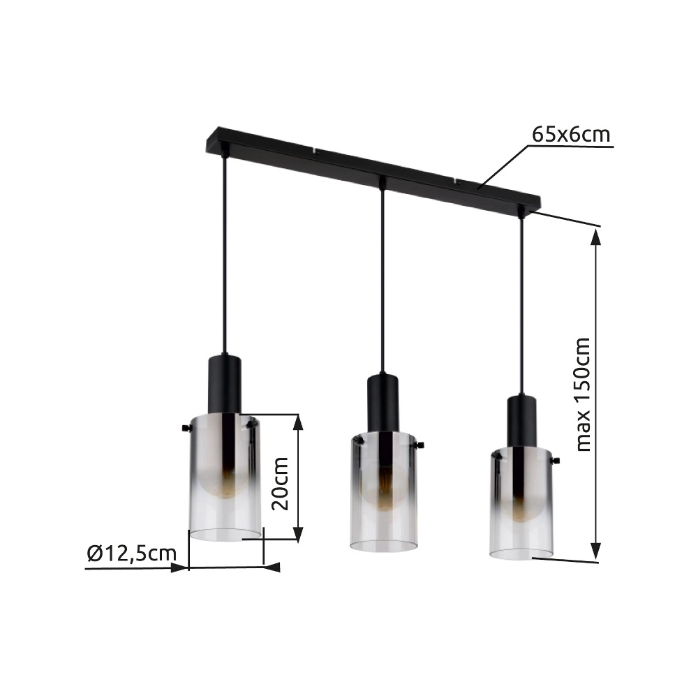 3-lichts hanglamp Florentina zwart design Globo 9007371452149