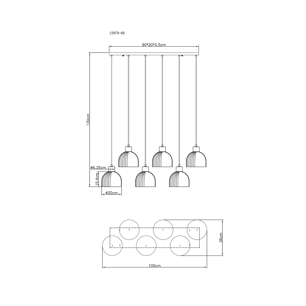 6-lichts hanglamp Swanson zwart Globo 9007371586653