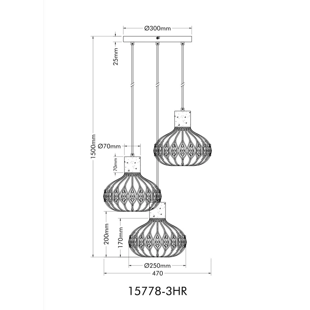 3-lichts hanglamp Dorthy landelijk zwart Globo 9007371569069