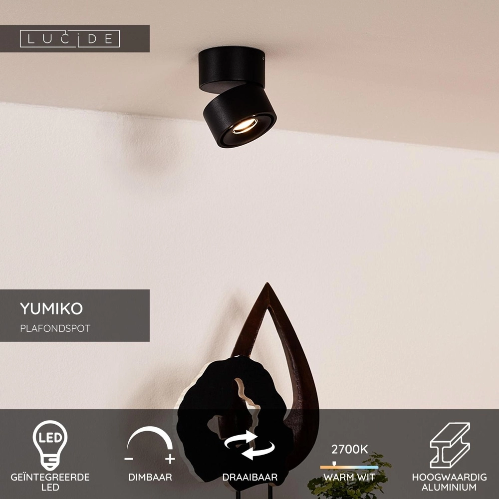 Plafondspot Yumiko enkel zwart Lucide 5411212351654
