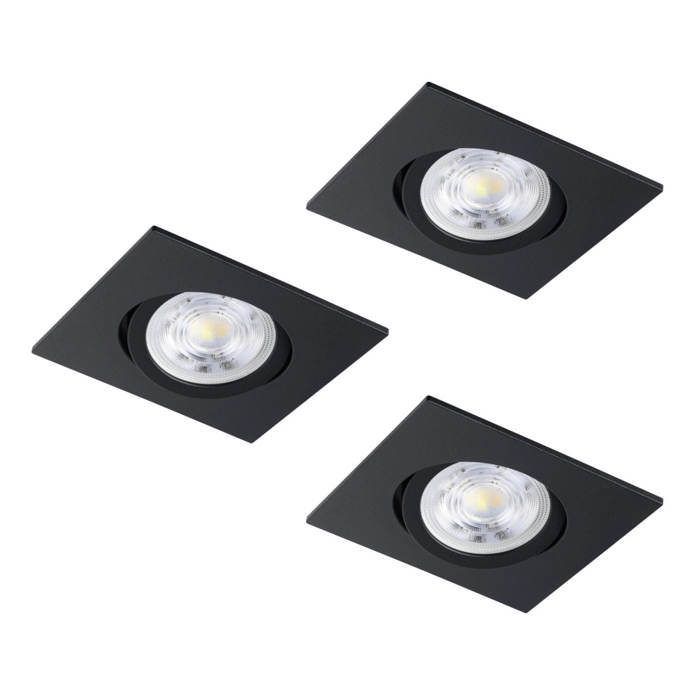 Set van 3 inbouwspots Saliceto vierkant zwart 6,4W Eglo 9008606358946