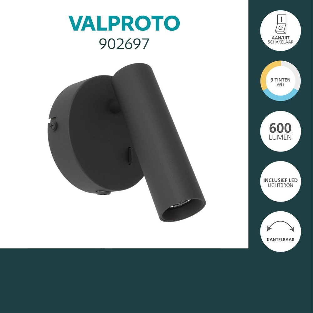 Opbouwspot Valproto zwart Eglo 9008606392025