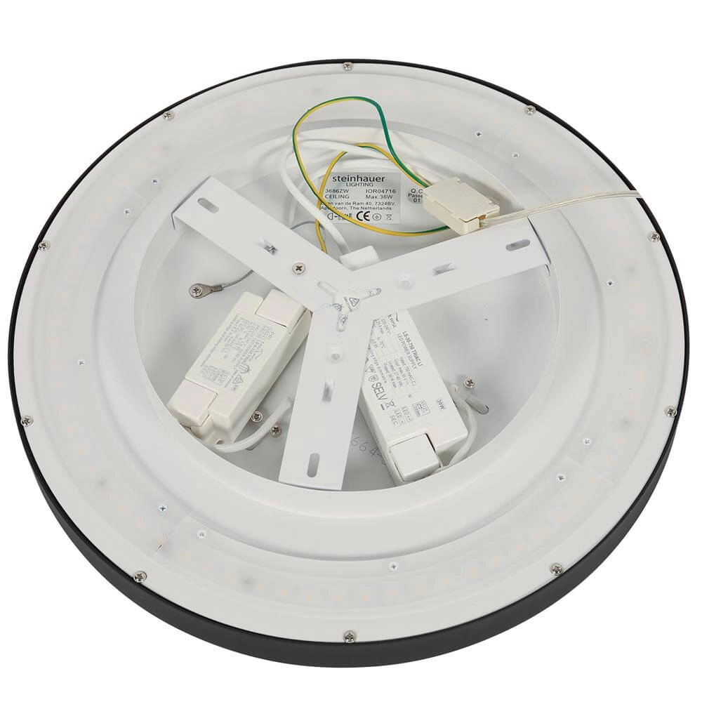 Strakke plafondlamp Flady zwart Ø 50cm Steinhauer 8712746171860