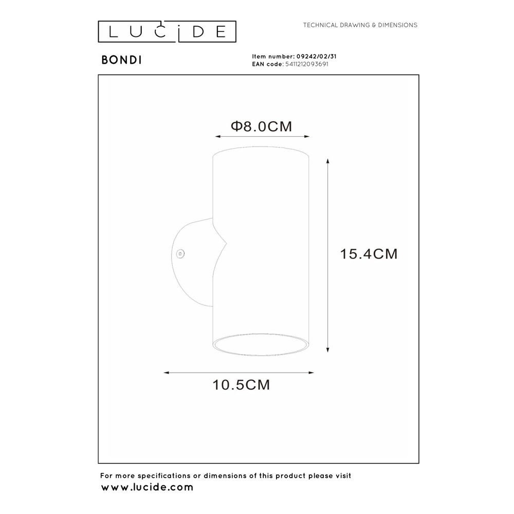 Wandspot Bondi up & down wit Lucide 5411212093691