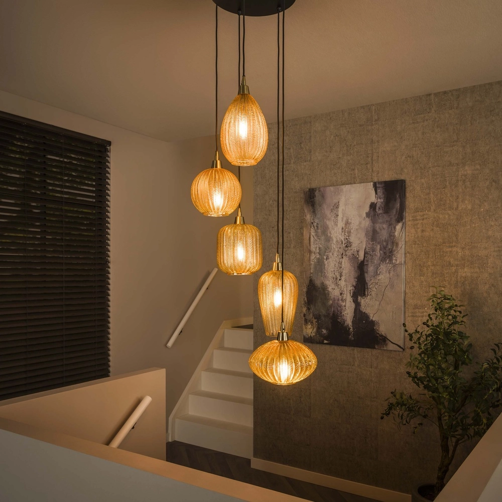 Eetkamer hanglamp V-Shape 5-lichts - geribbeld glas