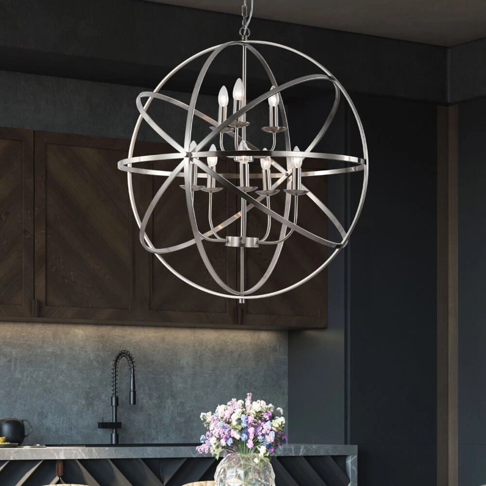 Antieke hanglamp Orbit 8-lichts zilver Searchlight 5053423271934