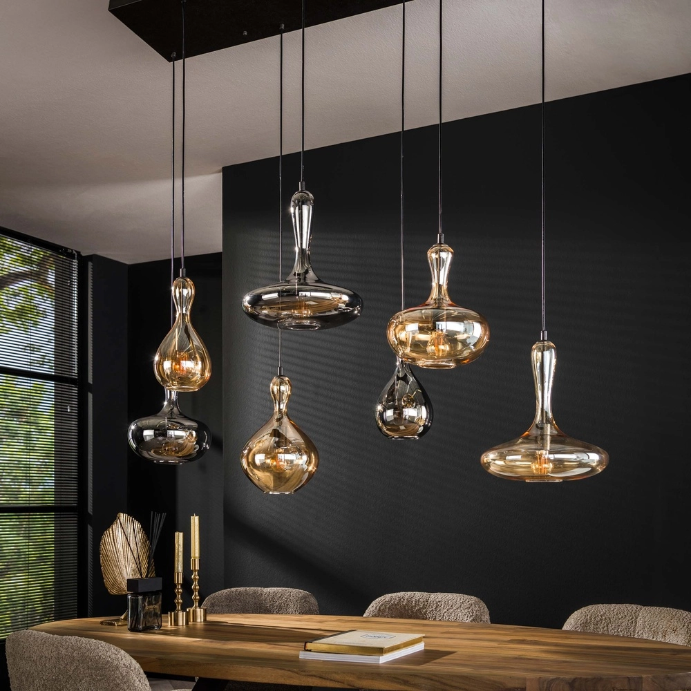 Design hanglamp Karaf 7 glazen - amber en smoke Lyora 8716803511576