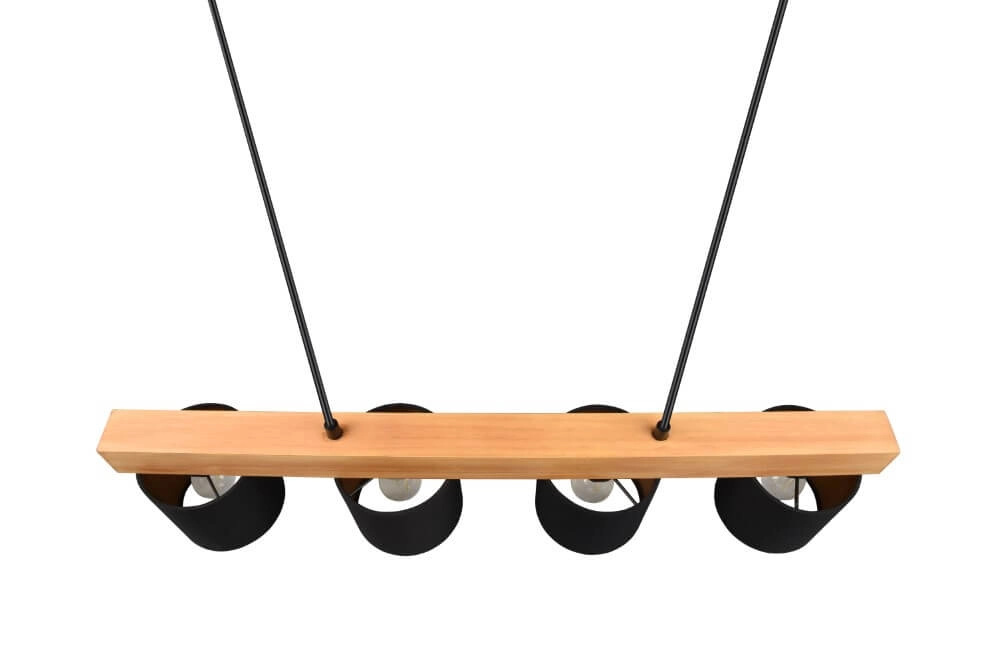 Hanglamp Cameron 4-lichts zwart met houtbruin Trio 4017807502923