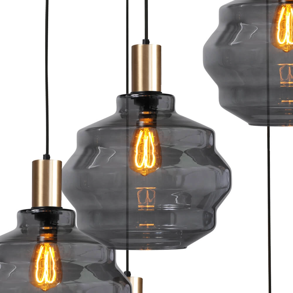 5-lichts vide hanglamp - goud - Porto met Ball smoke glazen - Ø 30cm Masterlight 8718121271026