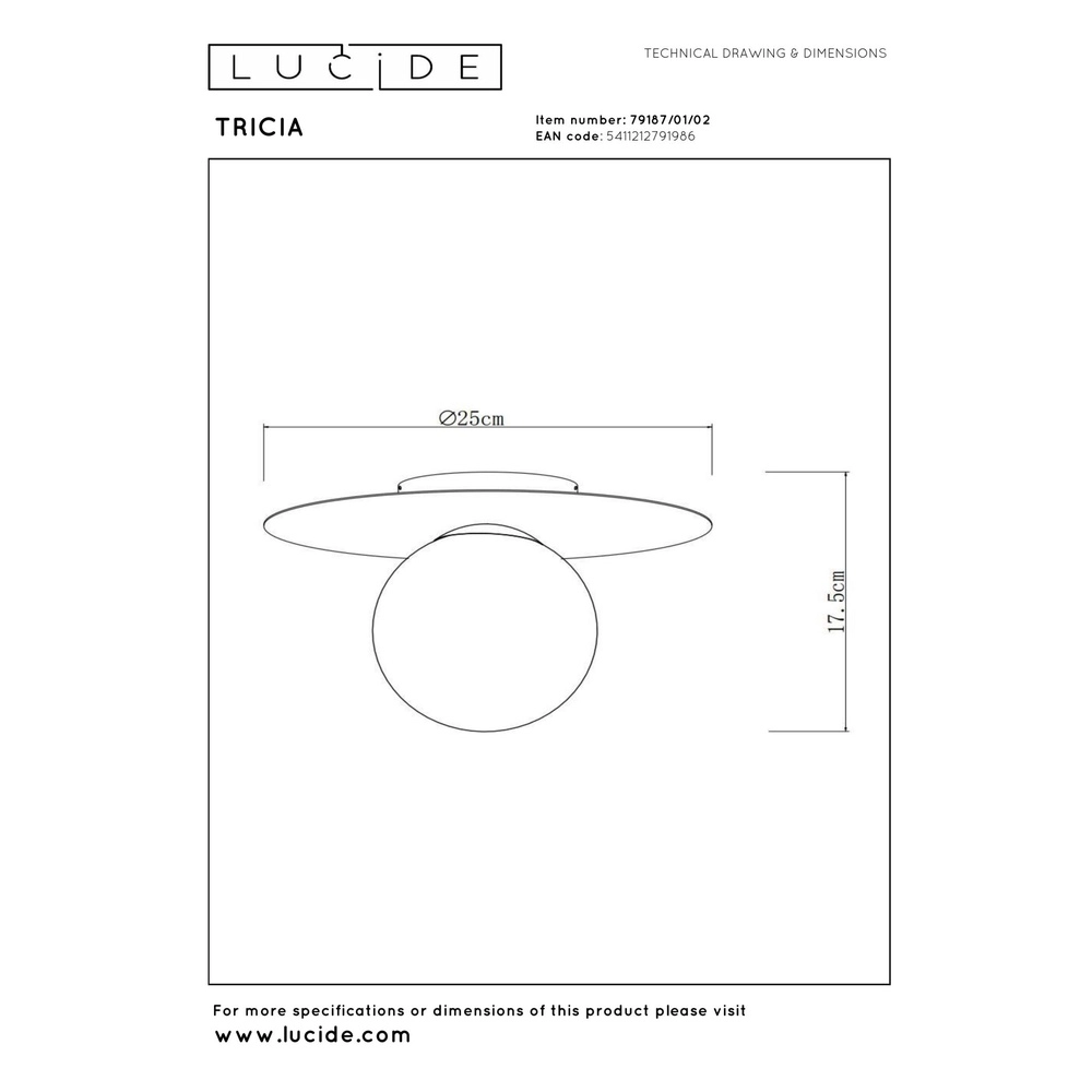 Plafondlamp Tricia goud met witte bol Lucide 5411212791986