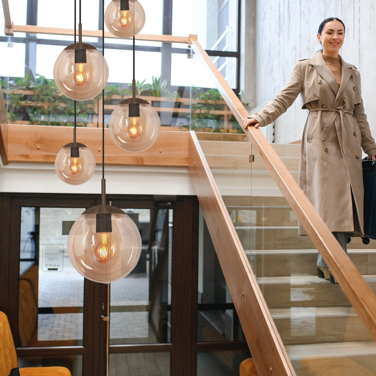 5-lichts vide hanglamp Bollique cacao met amber glas Steinhauer 8712746187175