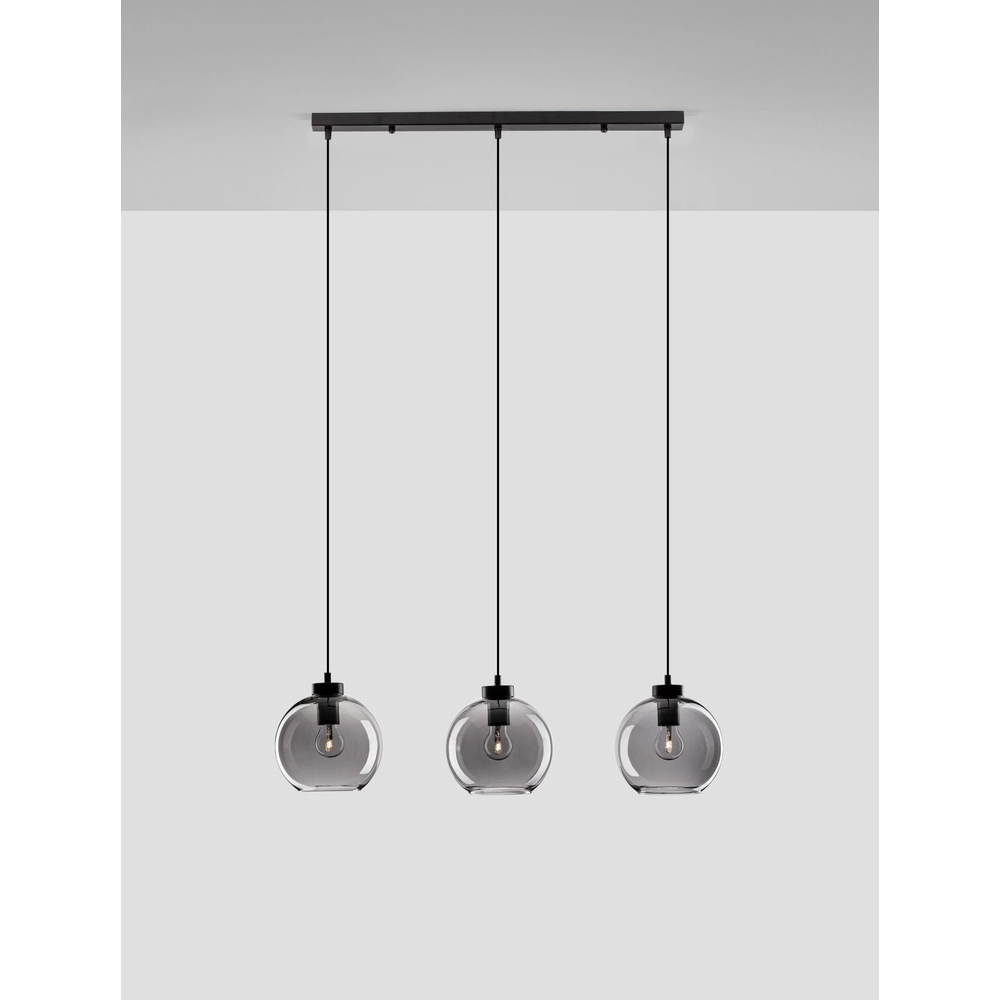 Hanglamp Palmer 3-lichts recht zwart met smoke glas