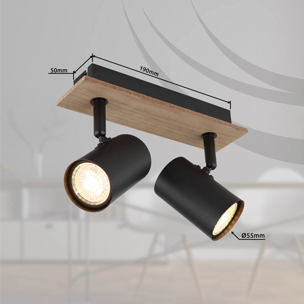Plafondlamp Linca 2-lichts zwart met hout Globo 9007371452941