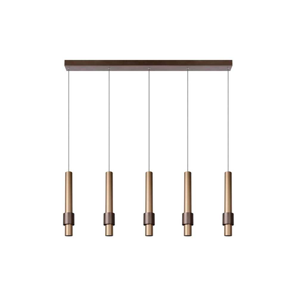 Strakke hanglamp Margary 5-lichts koffie bruin