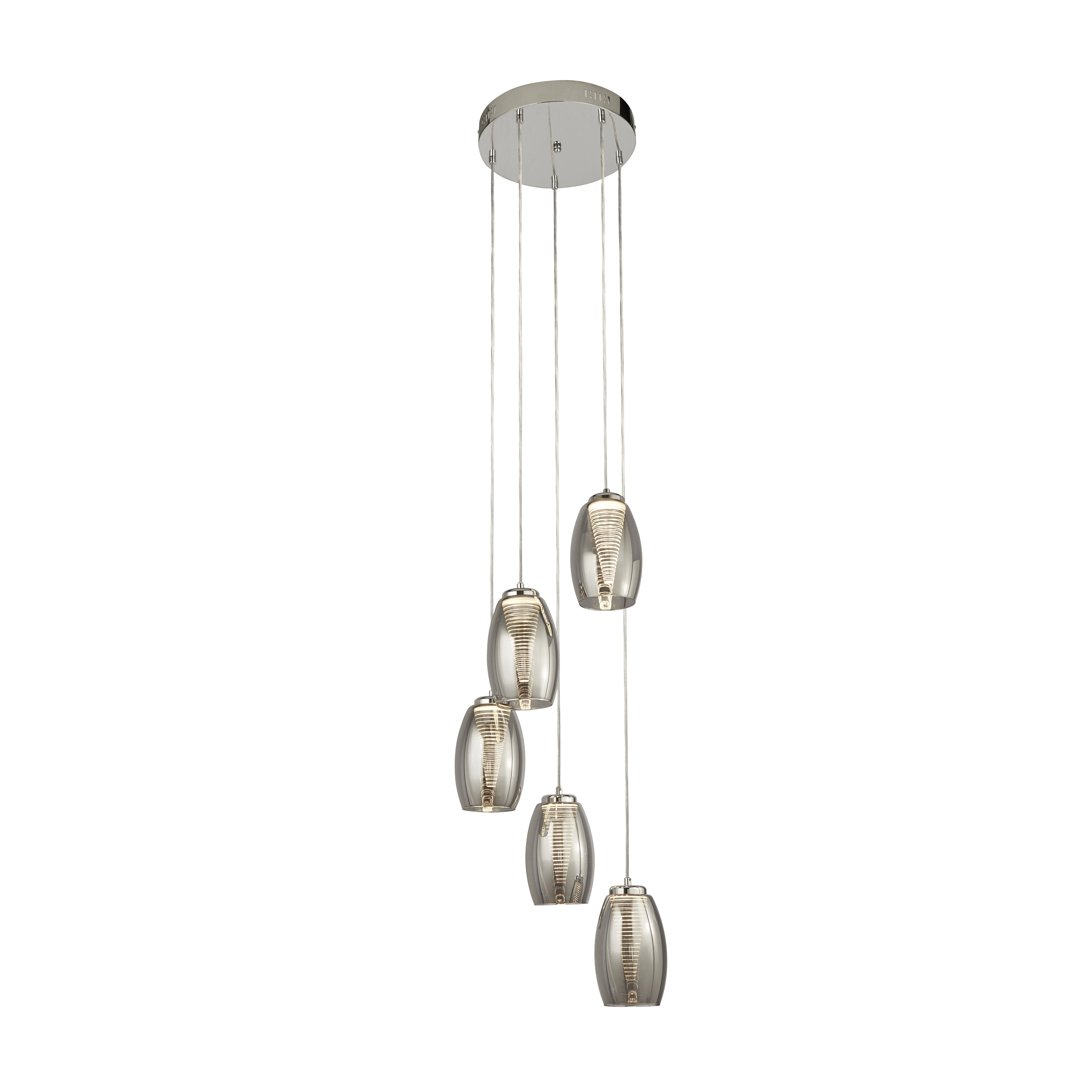 5-lichts vide hanglamp Cyclone chroom met smoke Searchlight 5053423174433
