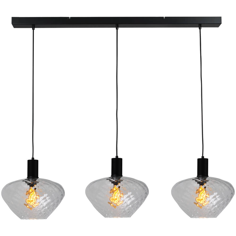 3-lichts hanglamp - zwart - Porto met Blossom smoke glazen