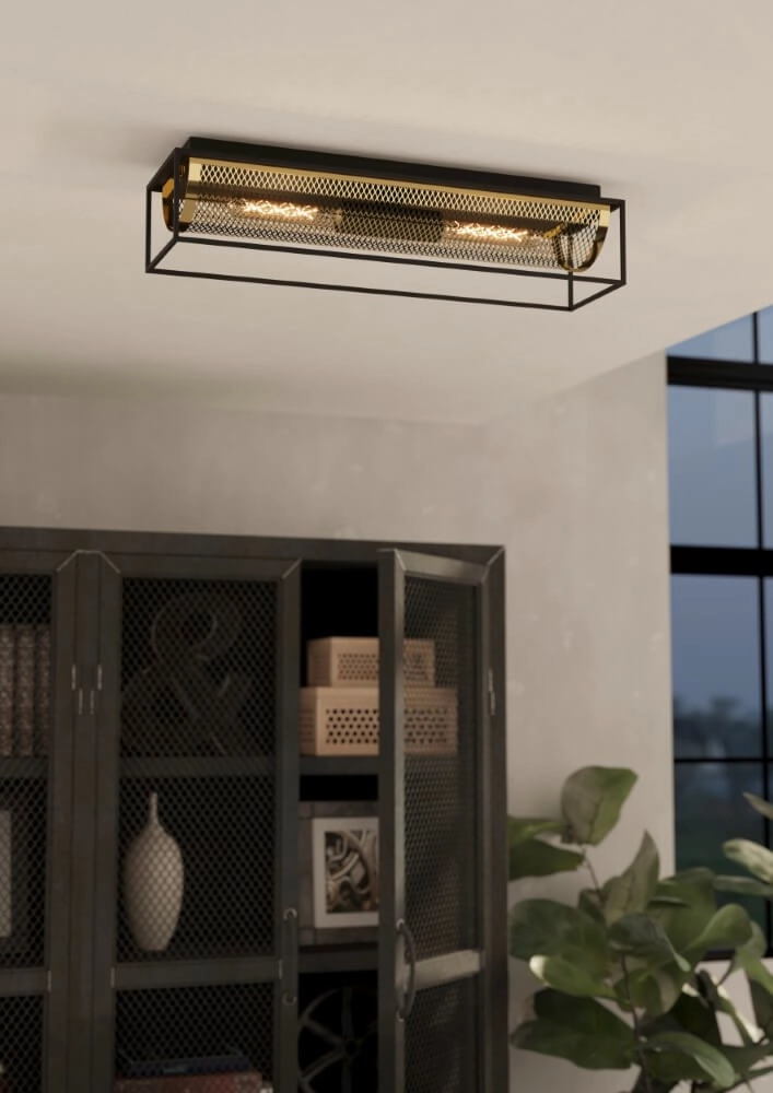 Landelijke plafondlamp Nohales zwart met goud Eglo 9002759437879