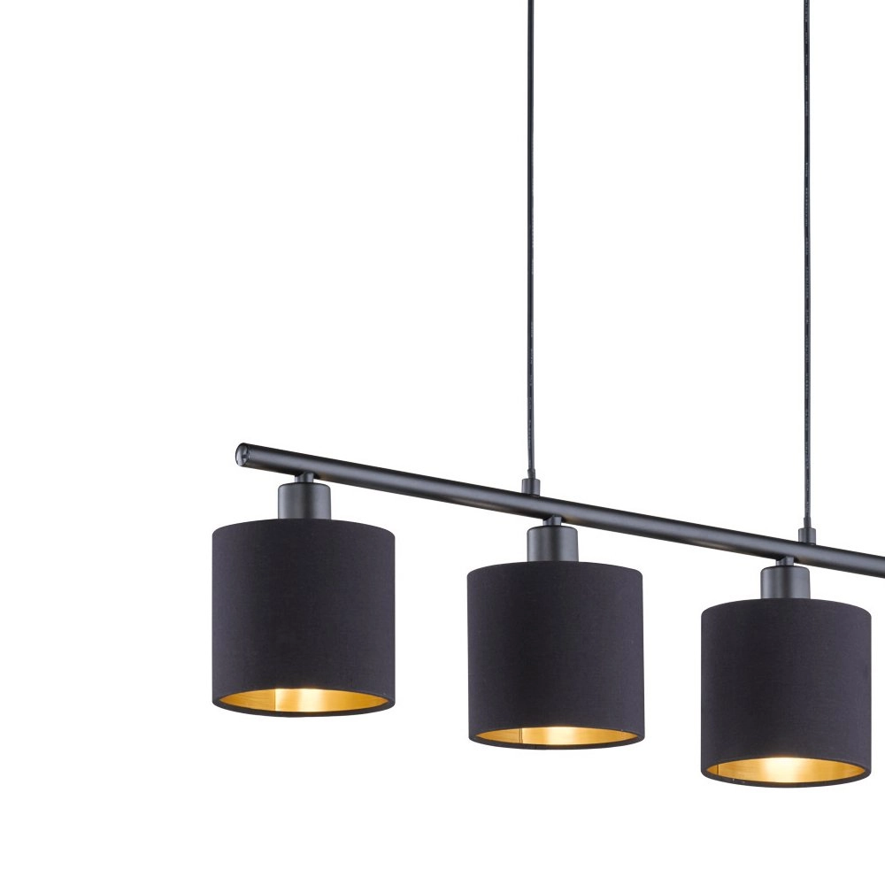 Eetkamer hanglamp Tommy 4-lichts zwart met gouden binnenkant Trio 4017807389005