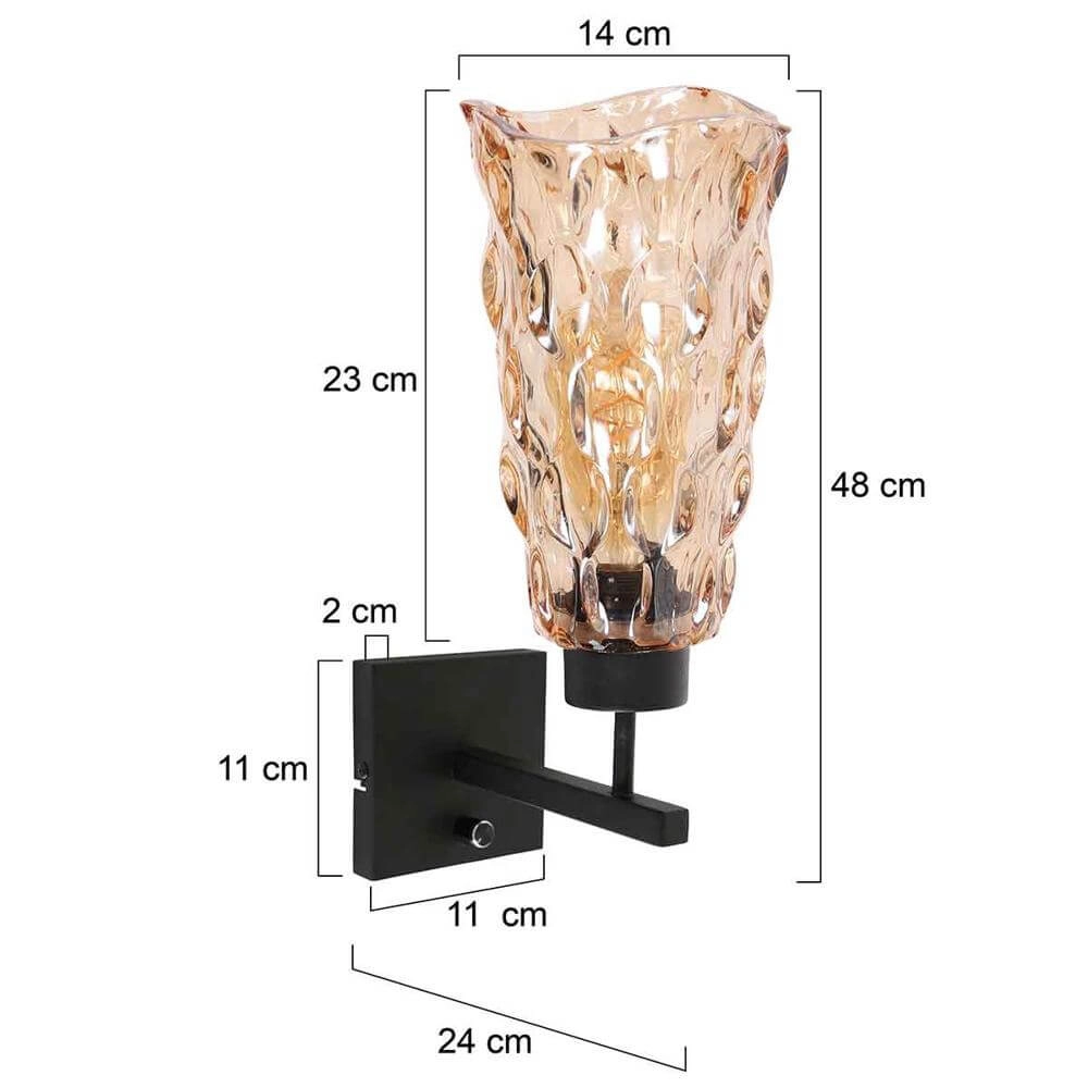 Wandlamp Stang zwart met amber glas Steinhauer 8712746173765