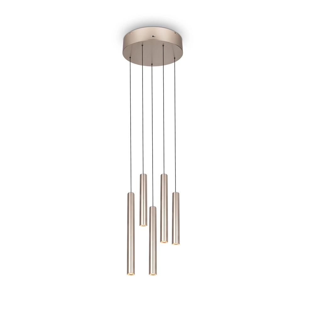 Strakke hanglamp Arimato 5-lichts rond champagne