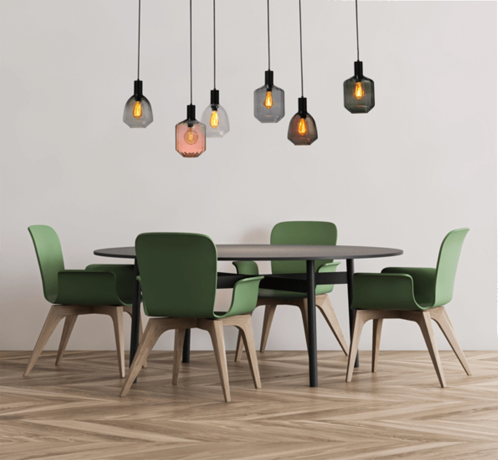 6-lichts hanglamp - zwart - Porto met verschillende glazen Masterlight 8718121270678