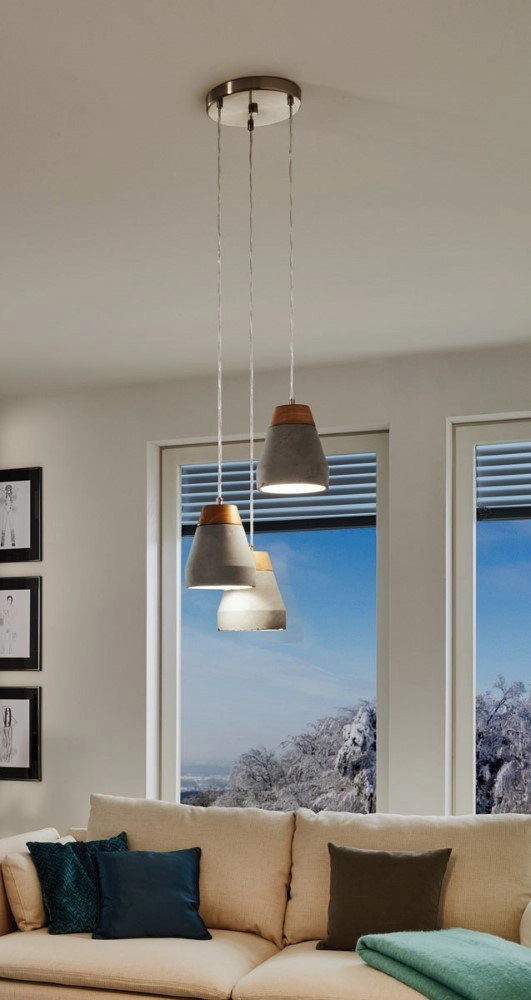 Hanglamp Tarega 3-lichts betongrijs met hout Eglo 9002759955267