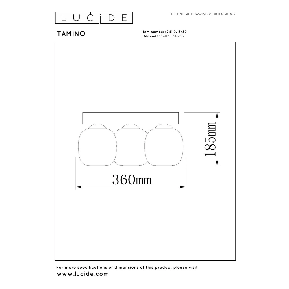 3-lichts plafondlamp Tamino zwart Lucide 5411212741233