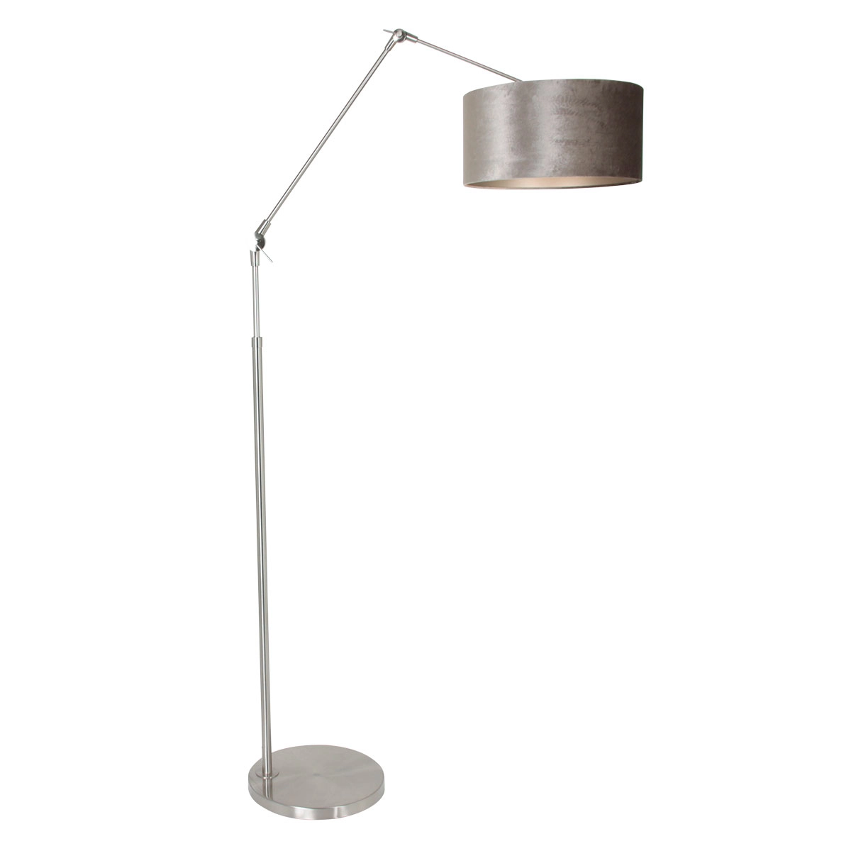 Vloer Leeslamp Prestige Chic RVS met 40cm taupe velourse kap Vloer Leeslamp Prestige Chic RVS met 40cm taupe velourse kap