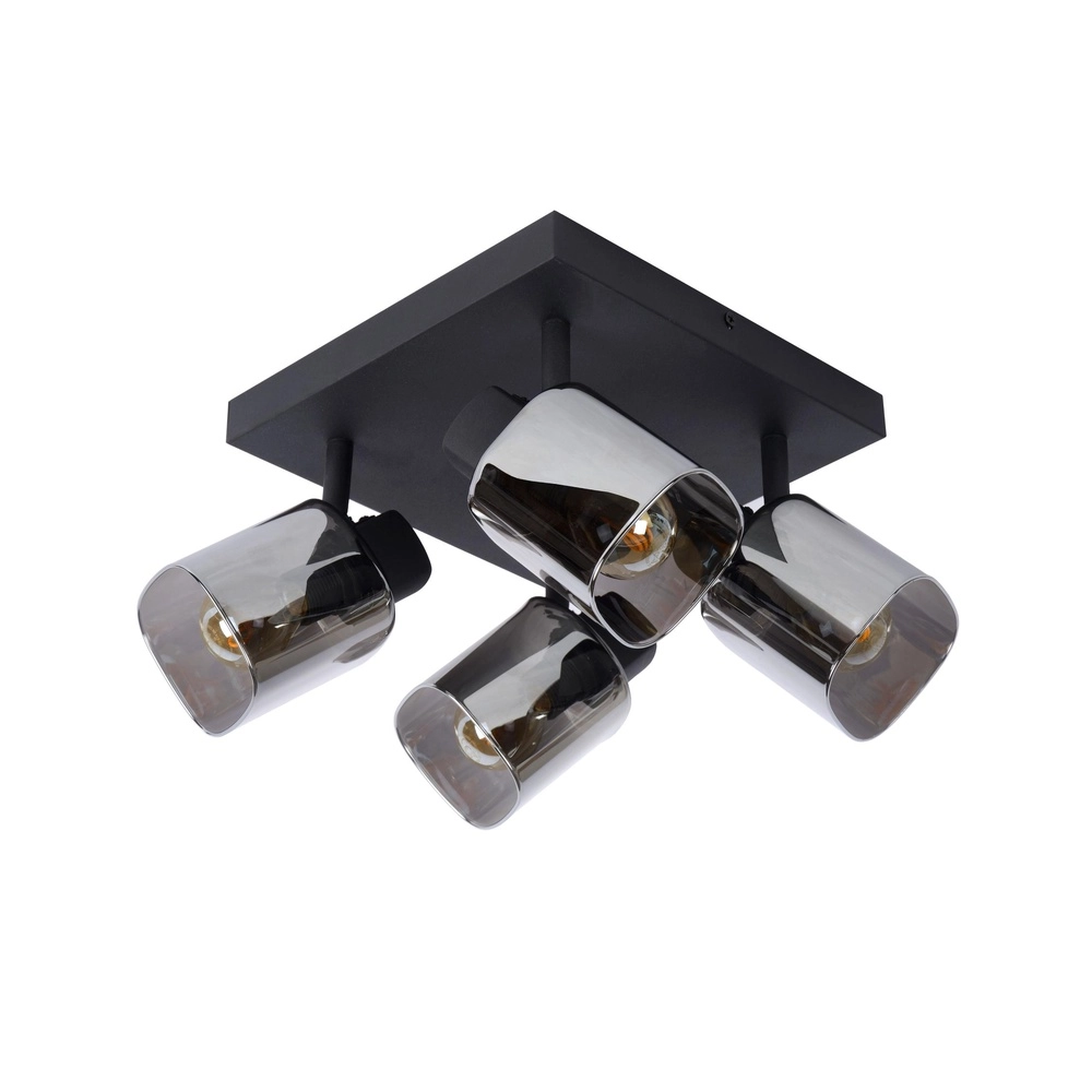 Plafondlamp Alion 4-lichts zwart met smoke glas