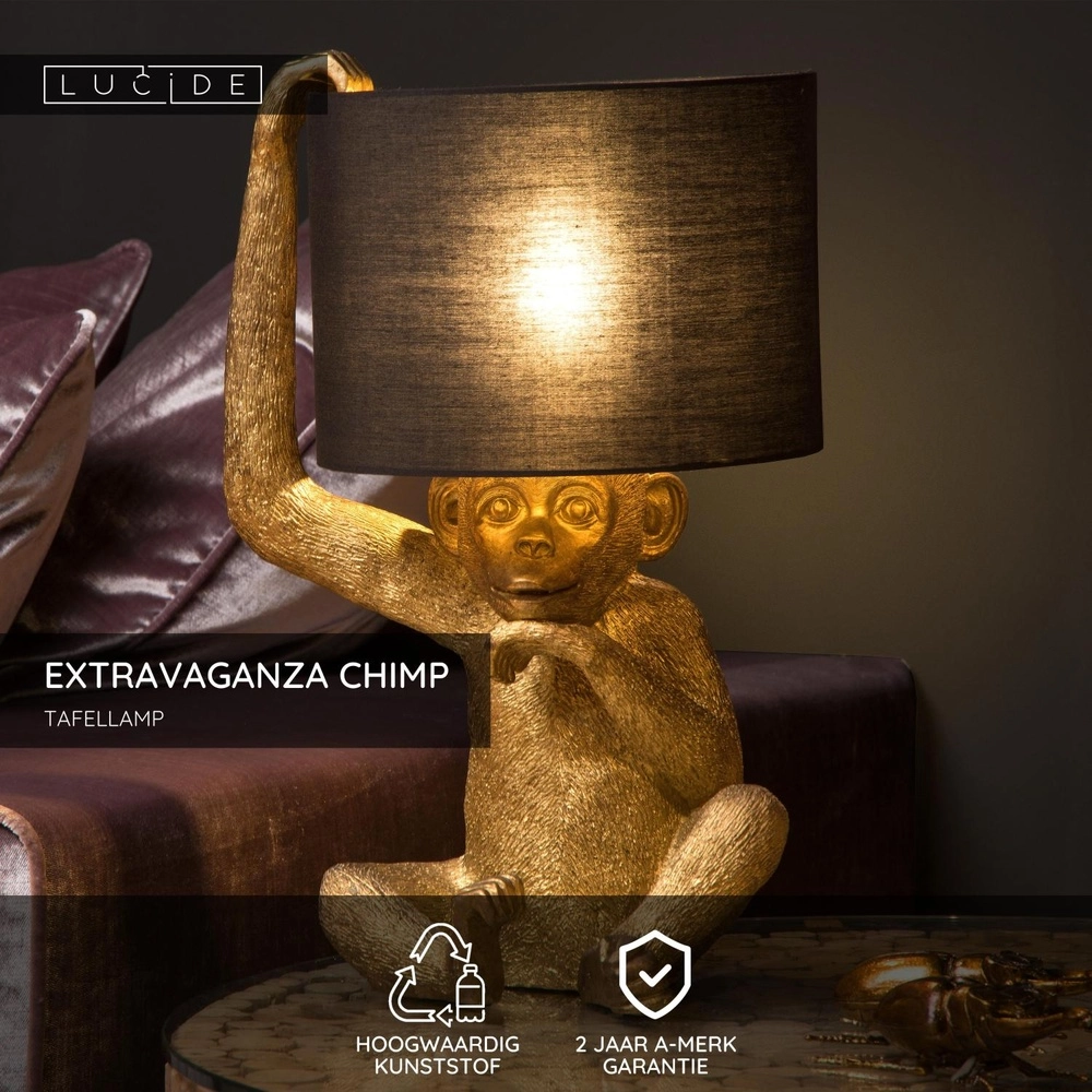 Tafellamp Extravaganza Chimp aapje zwart met goud Lucide 5411212105325