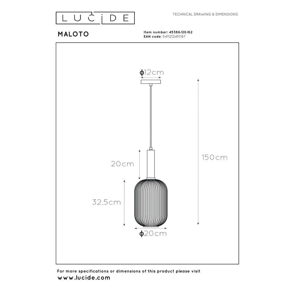 Hanglamp Maloto Ø 20cm amber Lucide 5411212451187