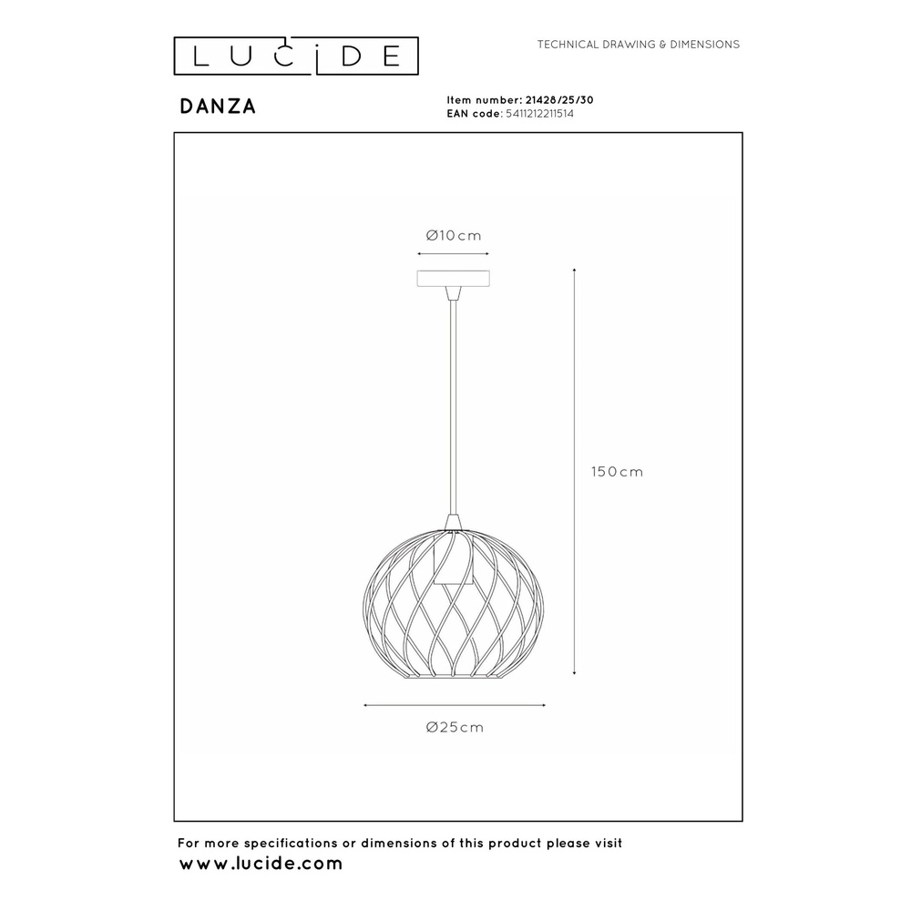 Hanglamp Danza Ø 25cm zwart Lucide 5411212211514