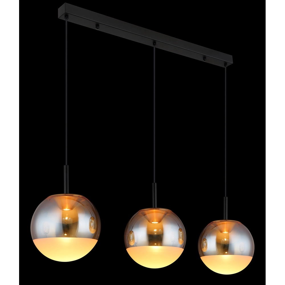 Design hanglamp Severin 3-lichts zwart met amber glas Globo 9007371549931