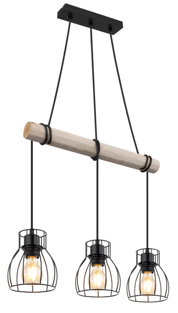 Landelijke hanglamp Mina hout met zwart Landelijke hanglamp Mina hout met zwart